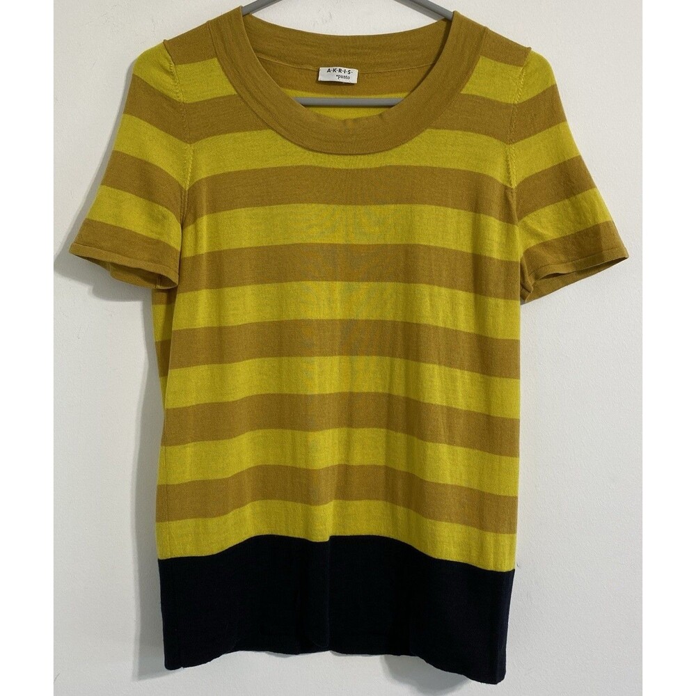 Akris Punto Top Women’s 10 100% Wool Sustainable Bold Stripe Dopamine Unique